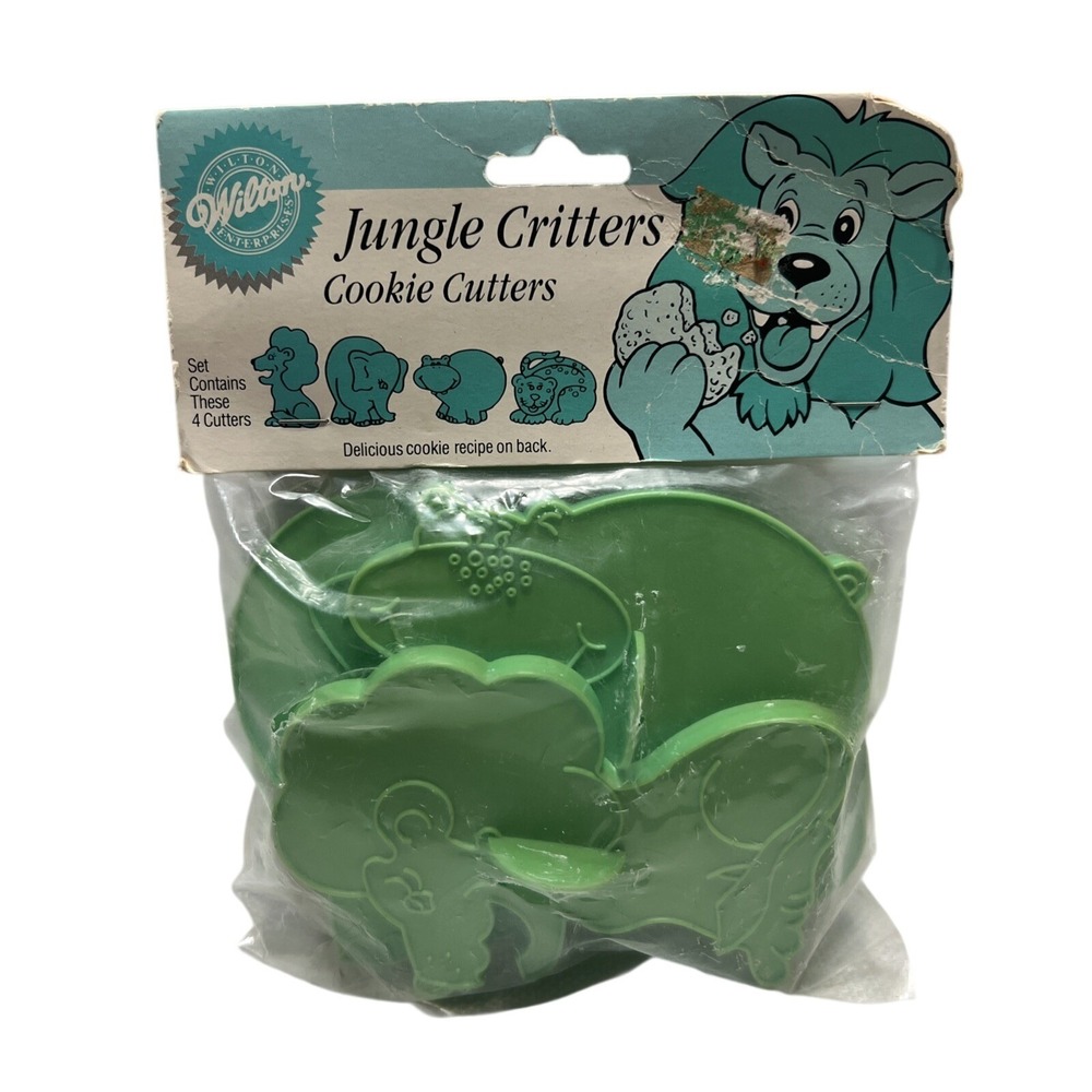 Vintage Jungle Critters Cookie Cutters Set of 4 Wilton Green Plastic 1990